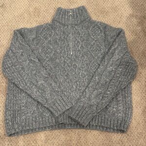 Jenni Kayne Heather Gray Cable Knit Half-Zip Sweater
